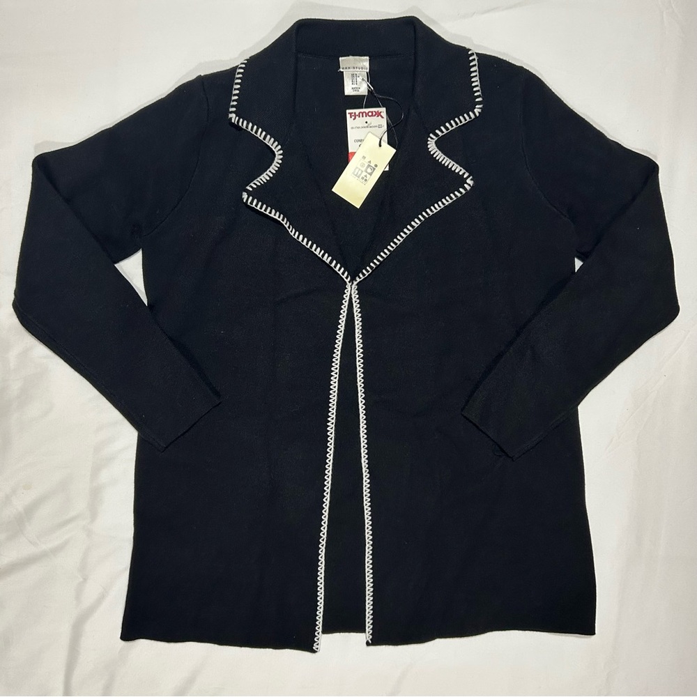 Black Cardigan with White Trim